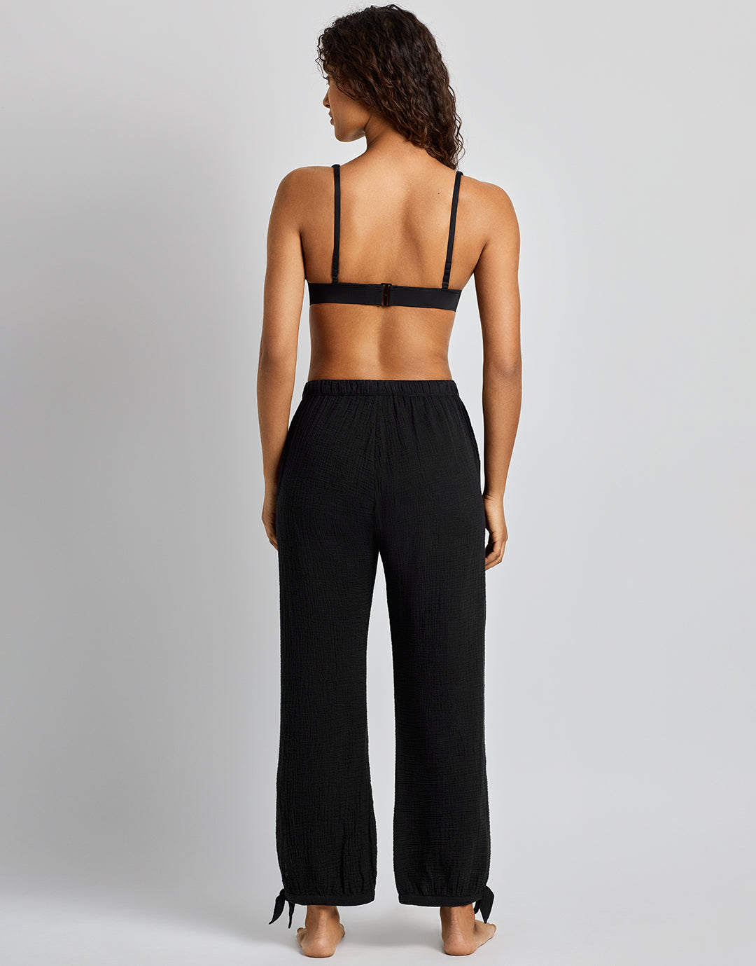 Double Gauze Ankle Tie Pant - Black - Simply Beach UK