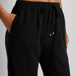 Double Gauze Ankle Tie Pant - Black - Simply Beach UK