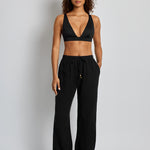 Double Gauze Ankle Tie Pant - Black - Simply Beach UK