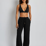 Double Gauze Ankle Tie Pant - Black - Simply Beach UK