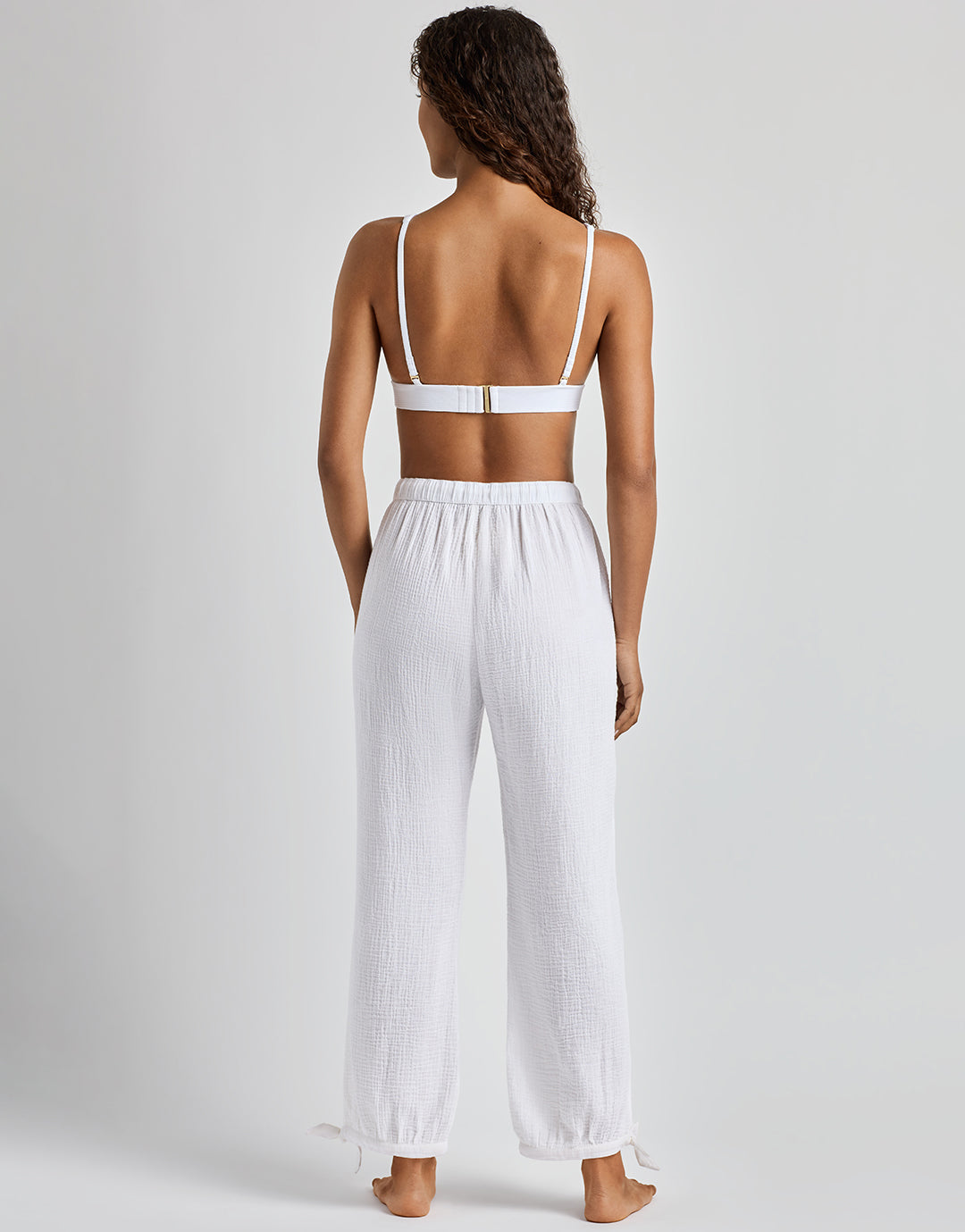 Double Gauze Ankle Tie Pant - White - Simply Beach UK