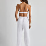 Double Gauze Ankle Tie Pant - White - Simply Beach UK