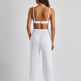 Double Gauze Ankle Tie Pant - White - Simply Beach UK
