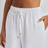 Double Gauze Ankle Tie Pant - White - Simply Beach UK