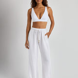 Double Gauze Ankle Tie Pant - White - Simply Beach UK