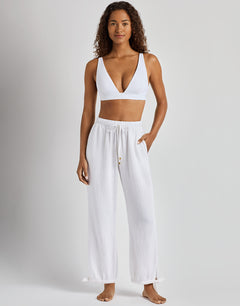 Double Gauze Ankle Tie Pant - White - Simply Beach UK