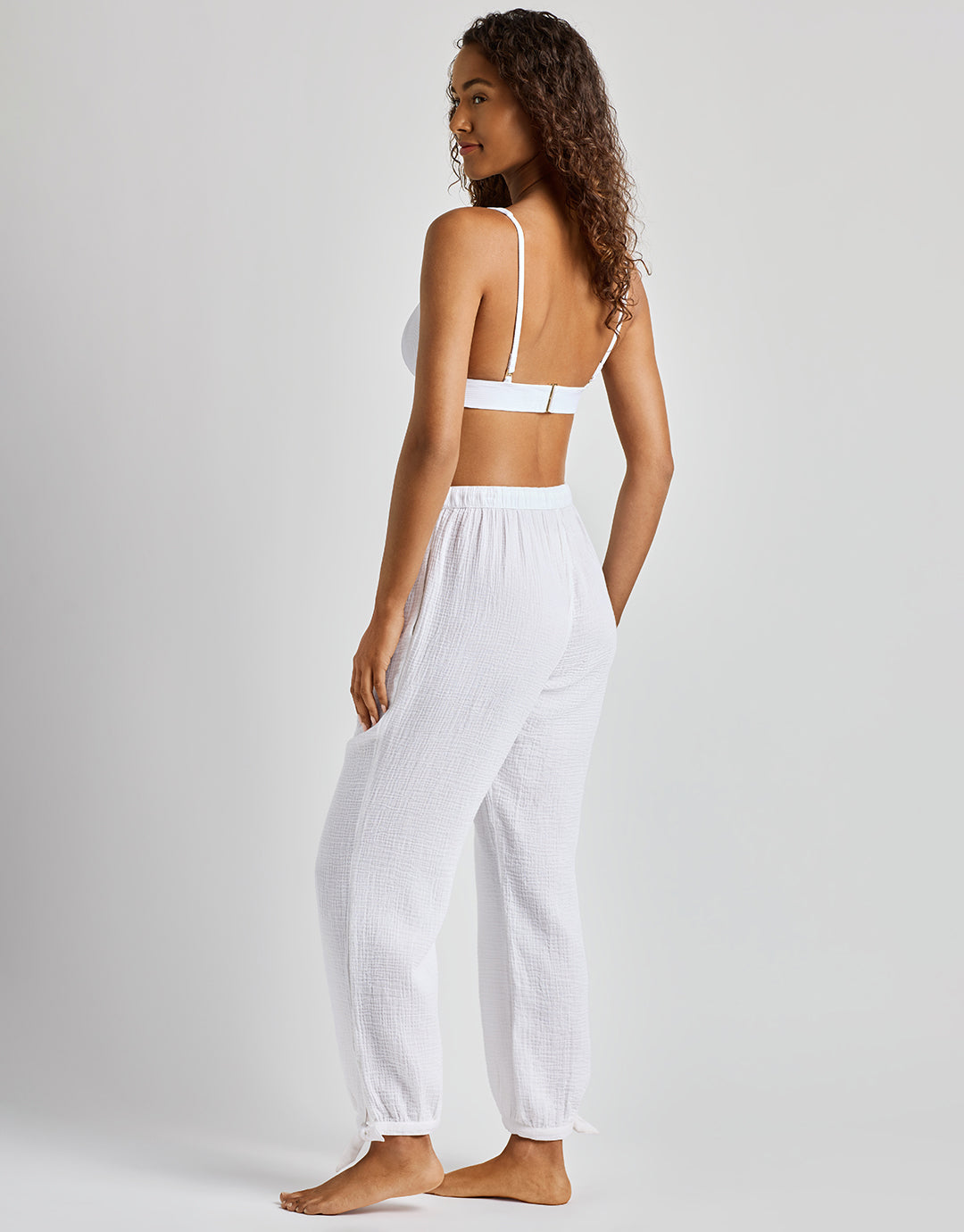 Double Gauze Ankle Tie Pant - White - Simply Beach UK