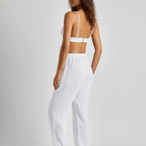 Double Gauze Ankle Tie Pant - White - Simply Beach UK