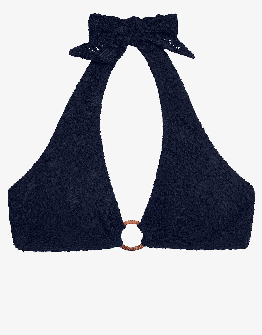 Crochet Rattan Ring Halter Bikini Top - Navy - Simply Beach UK
