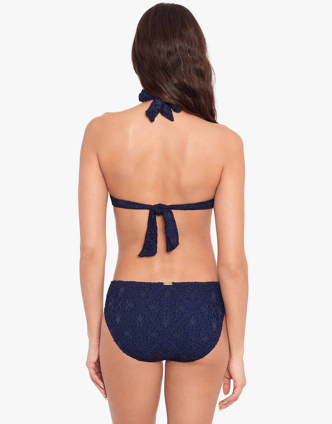 Crochet Rattan Ring Halter Bikini Top - Navy - Simply Beach UK