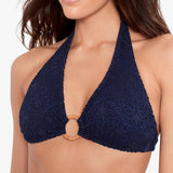 Crochet Rattan Ring Halter Bikini Top - Navy - Simply Beach UK