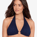 Crochet Rattan Ring Halter Bikini Top - Navy - Simply Beach UK