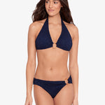 Crochet Rattan Ring Halter Bikini Top - Navy - Simply Beach UK