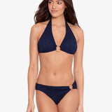 Crochet Rattan Ring Halter Bikini Top - Navy - Simply Beach UK