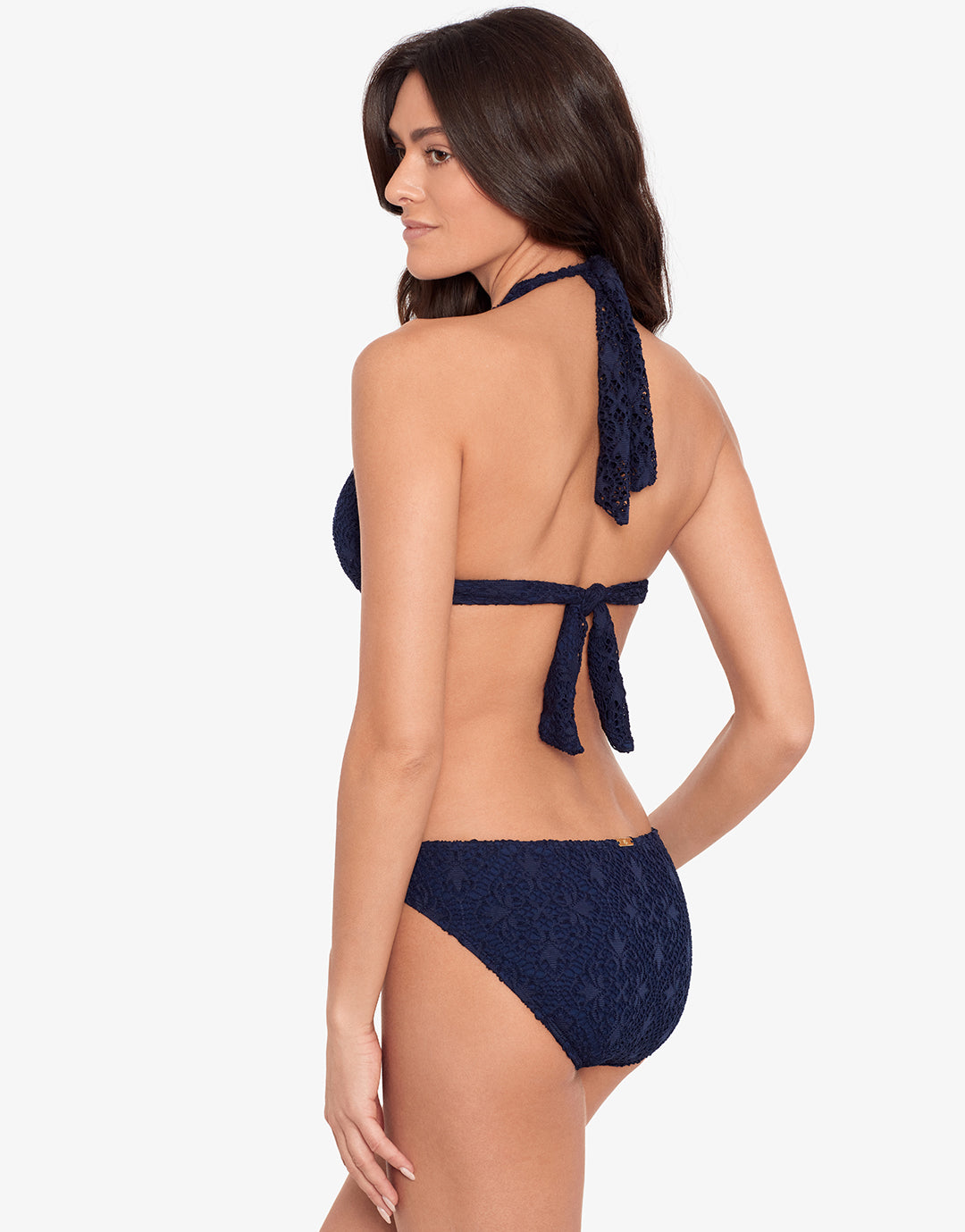 Crochet Rattan Ring Halter Bikini Top - Navy - Simply Beach UK