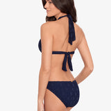 Crochet Rattan Ring Halter Bikini Top - Navy - Simply Beach UK