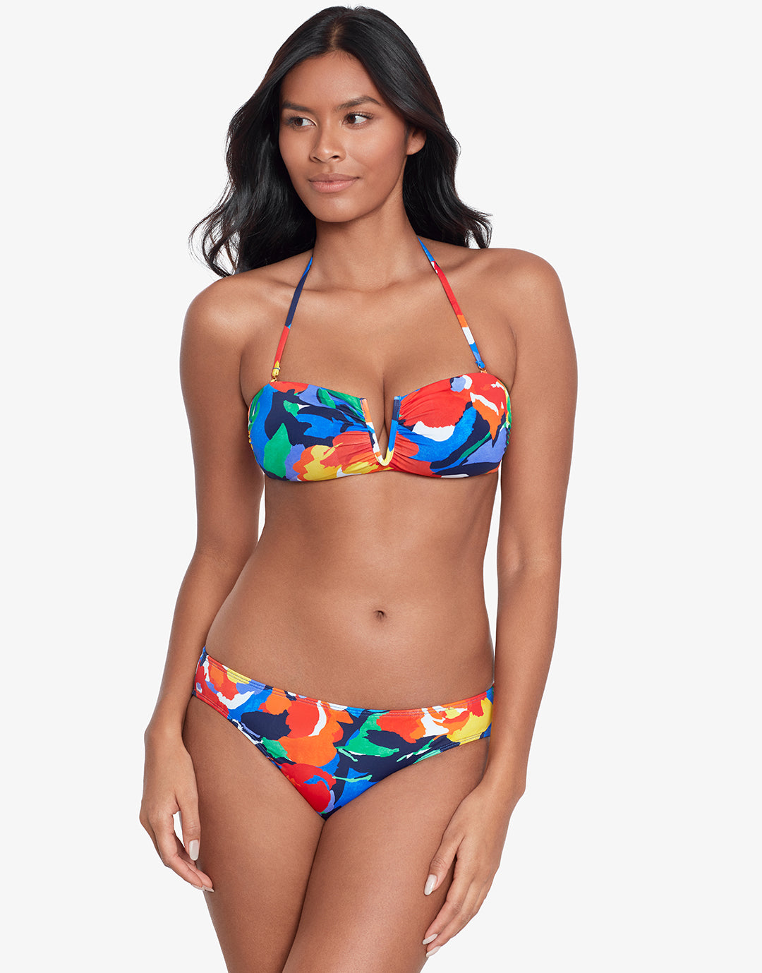 Bold Abstract Floral V Wire Bandeau Bikini Top - Simply Beach UK