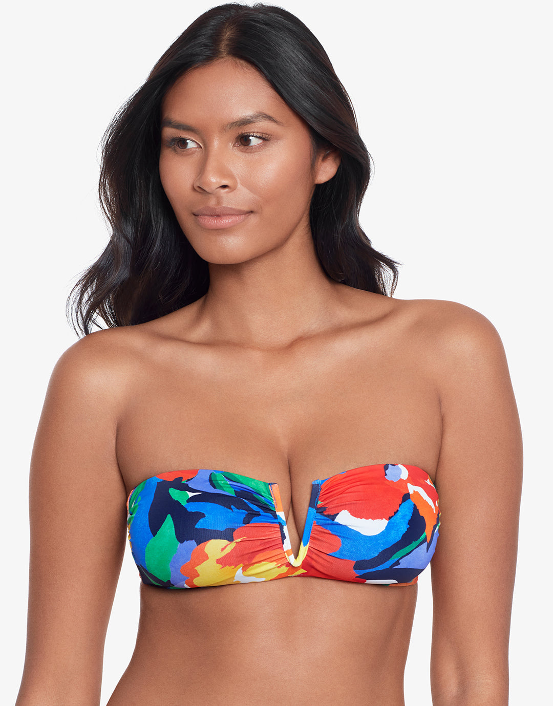 Bold Abstract Floral V Wire Bandeau Bikini Top - Simply Beach UK