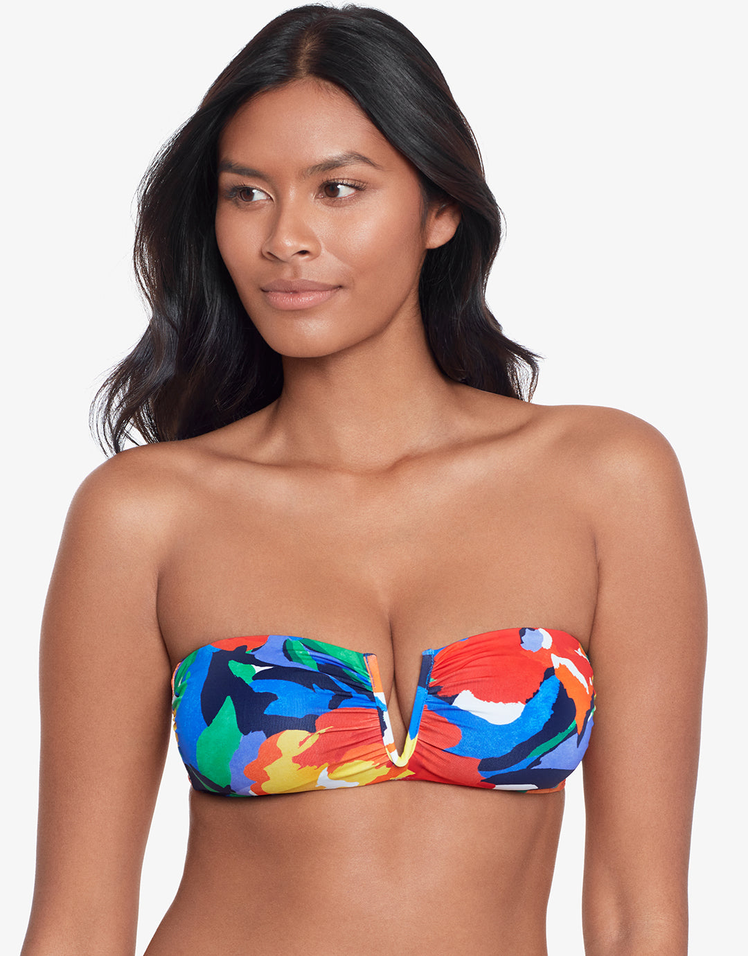 Bold Abstract Floral V Wire Bandeau Bikini Top - Simply Beach UK