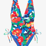 Bold Abstract Floral Ruched Plunge Swimsuit - Simply Beach UK