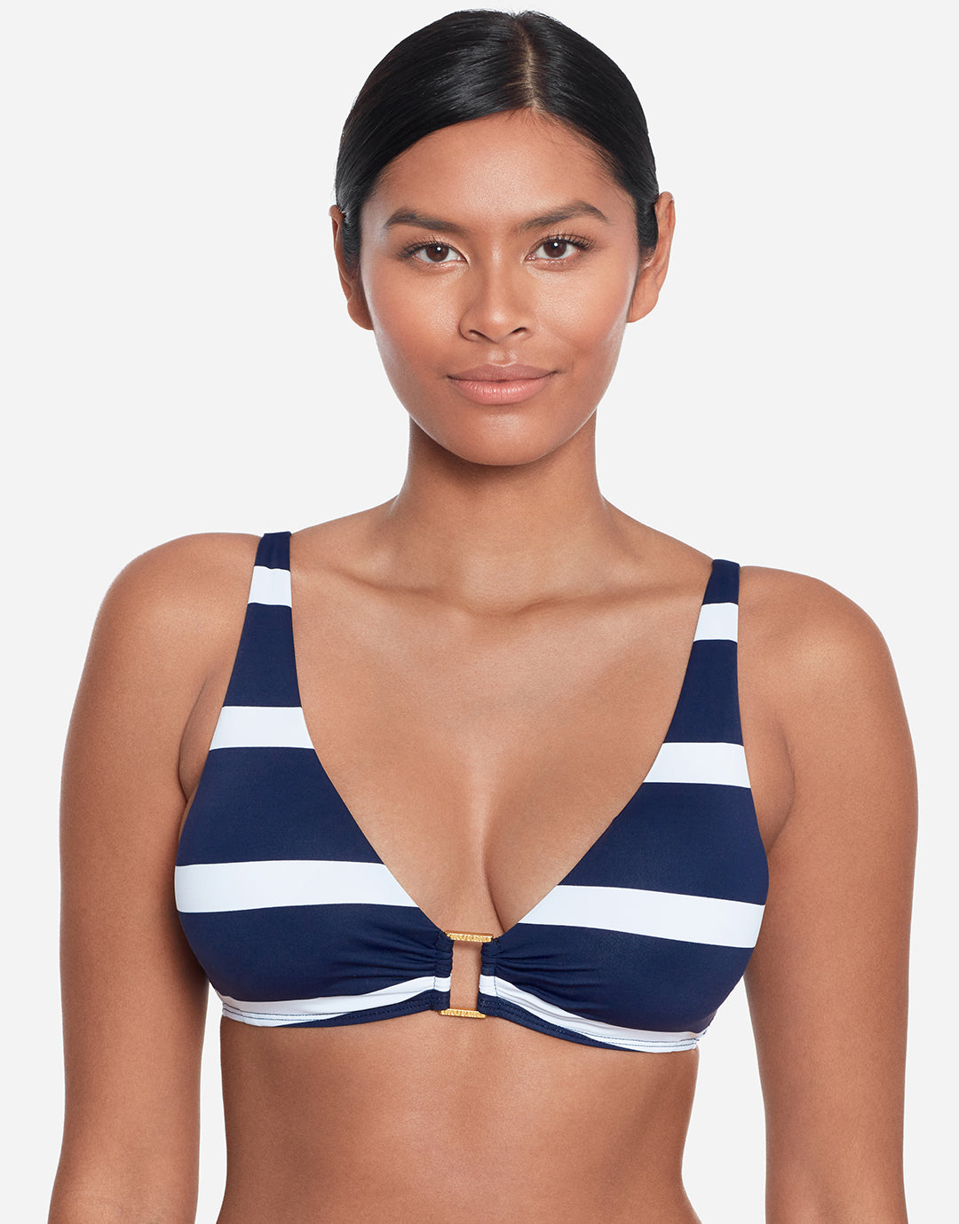 Mariner Stripe Ring OTS Bikini Top - Navy and White - Simply Beach UK