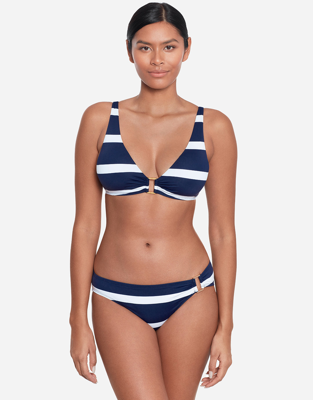 Mariner Stripe Ring Hipster Bikini Pant - Navy and White - Simply Beach UK