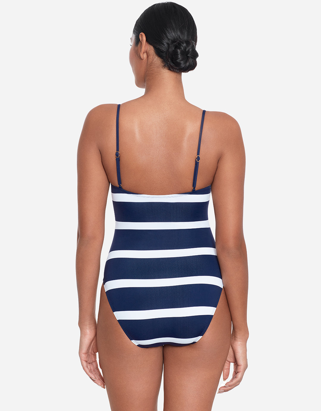 Mariner Stripe Embroidered Square Neck Swimsuit - Navy and White - Simply Beach UK