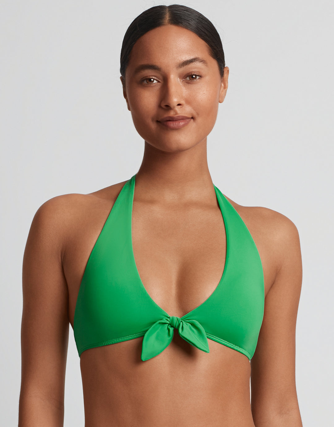 Beach Club Solids Tie Front Halter Bikini Top - Palm Green - Simply Beach UK