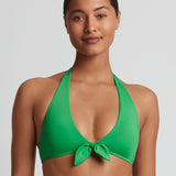Beach Club Solids Tie Front Halter Bikini Top - Palm Green - Simply Beach UK