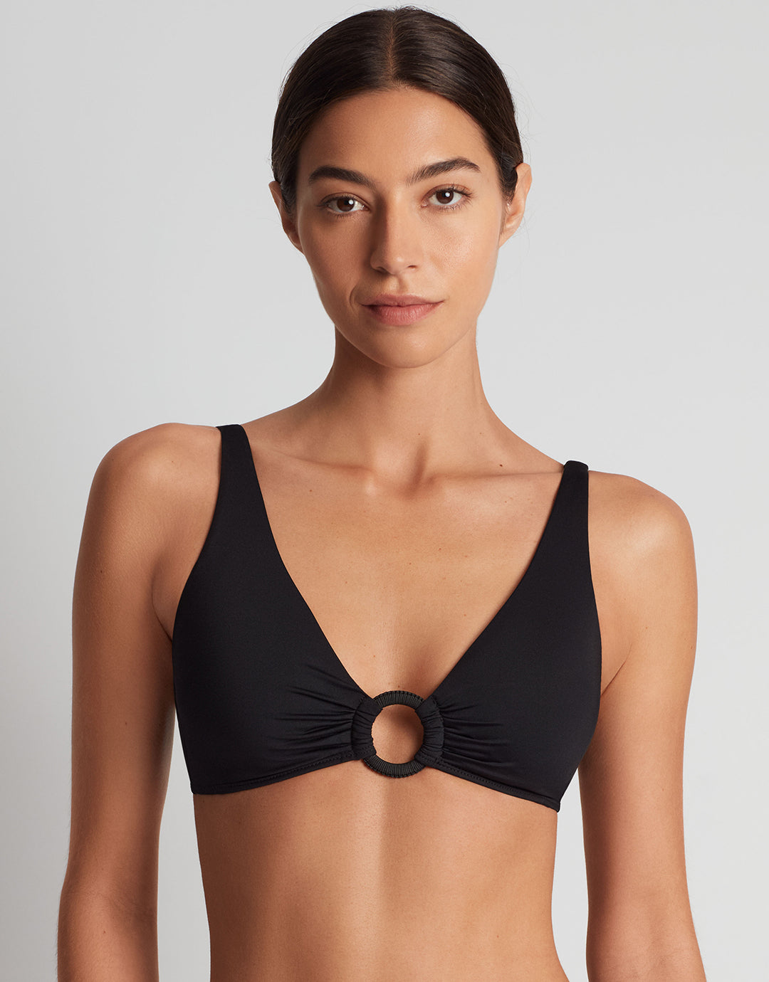 Beach Club Solids Macrame Ring OTS Bikini Top - Black - Simply Beach UK