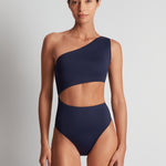 Beach Club Solids One Shoulder Cutout Swimsuit - Dark Navy - Simply Beach UK