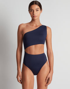 Beach Club Solids One Shoulder Cutout Swimsuit - Dark Navy - Simply Beach UK