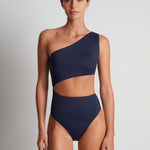 Beach Club Solids One Shoulder Cutout Swimsuit - Dark Navy - Simply Beach UK