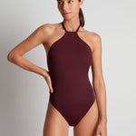 Beach Club Solids High Neck Swimsuit - Claret - Simply Beach UK