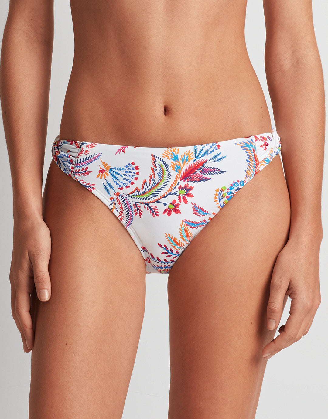Fleurette Twist Side Tab Hipster Bikini Pant - White Floral - Simply Beach UK