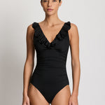 Beach Club Solids Ruffle Surplice Underwired Swimsuit - Black - Simply Beach UK