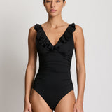 Beach Club Solids Ruffle Surplice Underwired Swimsuit - Black - Simply Beach UK