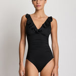 Beach Club Solids Ruffle Surplice Underwired Swimsuit - Black - Simply Beach UK