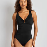 Lauren Ralph Lauren Beach Club Solids Ring OTS Underwired Swimsuit - Black - Simply Beach UK