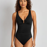 Lauren Ralph Lauren Beach Club Solids Ring OTS Underwired Swimsuit - Black - Simply Beach UK