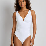Lauren Ralph Lauren Beach Club Solids Ring OTS Underwired Swimsuit - White - Simply Beach UK