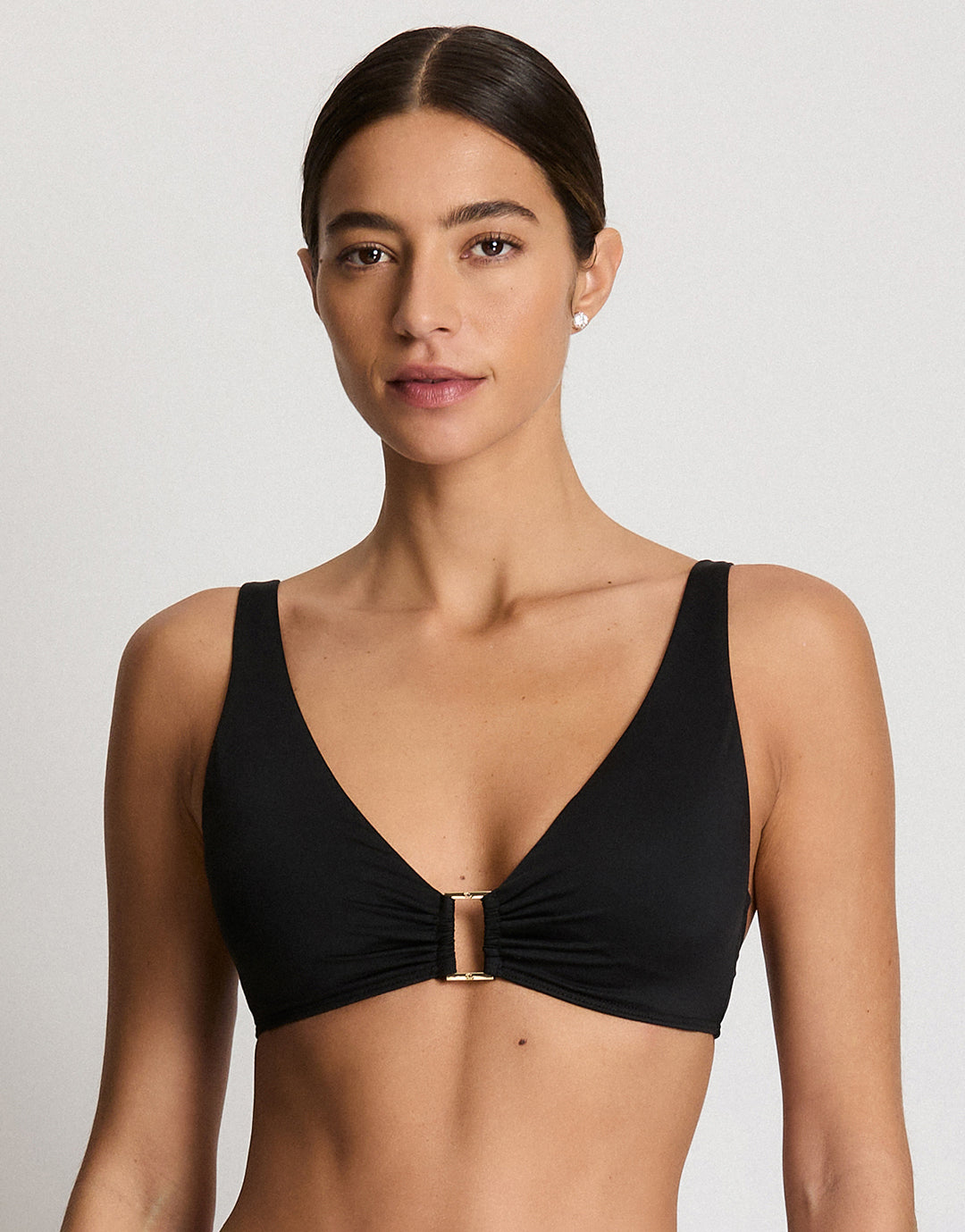 Beach Club Solids Ring OTS Bra Bikini Top - Black - Simply Beach UK