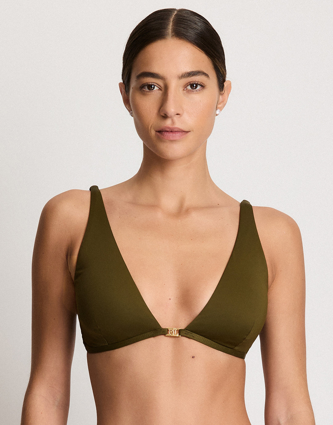 Beach Club Solids Tall Triangle Bikini Top - Dark Olive - Simply Beach UK