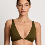Beach Club Solids Tall Triangle Bikini Top - Dark Olive - Simply Beach UK