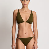 Beach Club Solids Tall Triangle Bikini Top - Dark Olive - Simply Beach UK