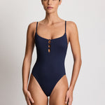 Lauren Ralph Lauren Beach Club Solids Knotted Keyhole Swimsuit - Dark Navy - Simply Beach UK