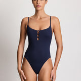 Lauren Ralph Lauren Beach Club Solids Knotted Keyhole Swimsuit - Dark Navy - Simply Beach UK