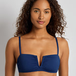 Lauren Ralph Lauren Beach Club Solids Shirred Underwire OTS Bikini Top - Blue Saturn - Simply Beach UK