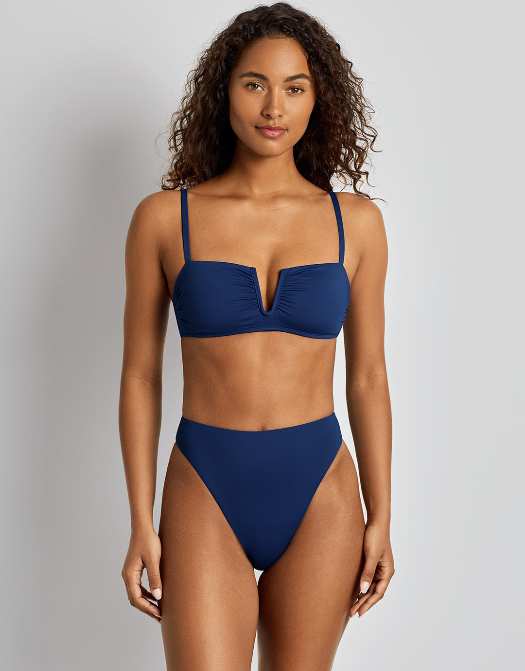 Lauren Ralph Lauren Beach Club Solids Shirred Underwire OTS Bikini Top - Blue Saturn - Simply Beach UK