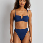 Lauren Ralph Lauren Beach Club Solids Shirred Underwire OTS Bikini Top - Blue Saturn - Simply Beach UK